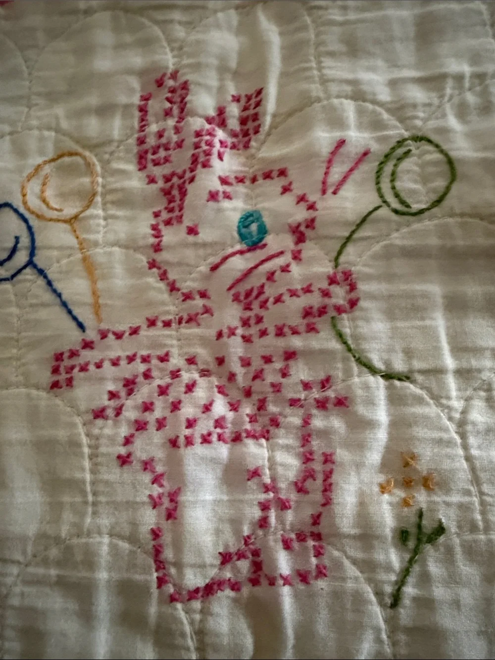 Embroidered  handmade baby quilt charming decorative cozy