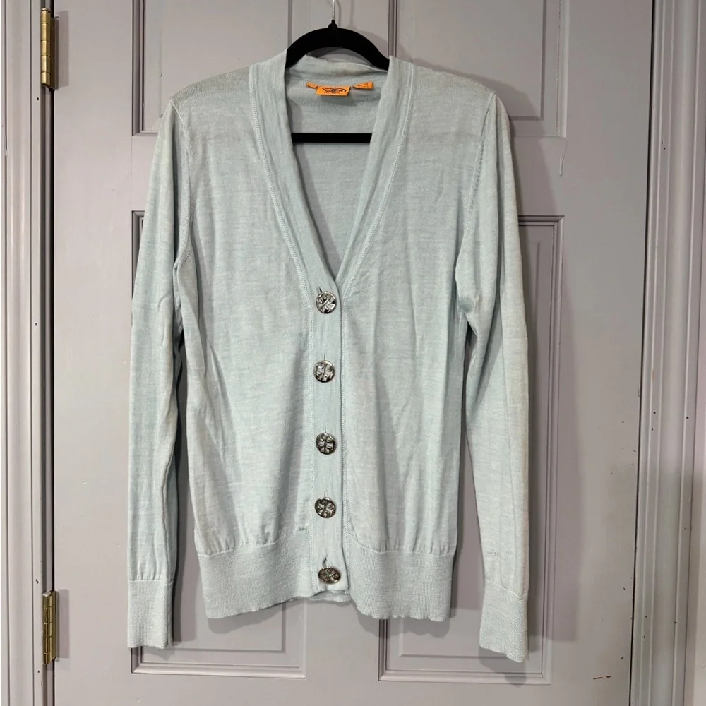 Tory Burch Light Mint Green Button-Front Cardigan