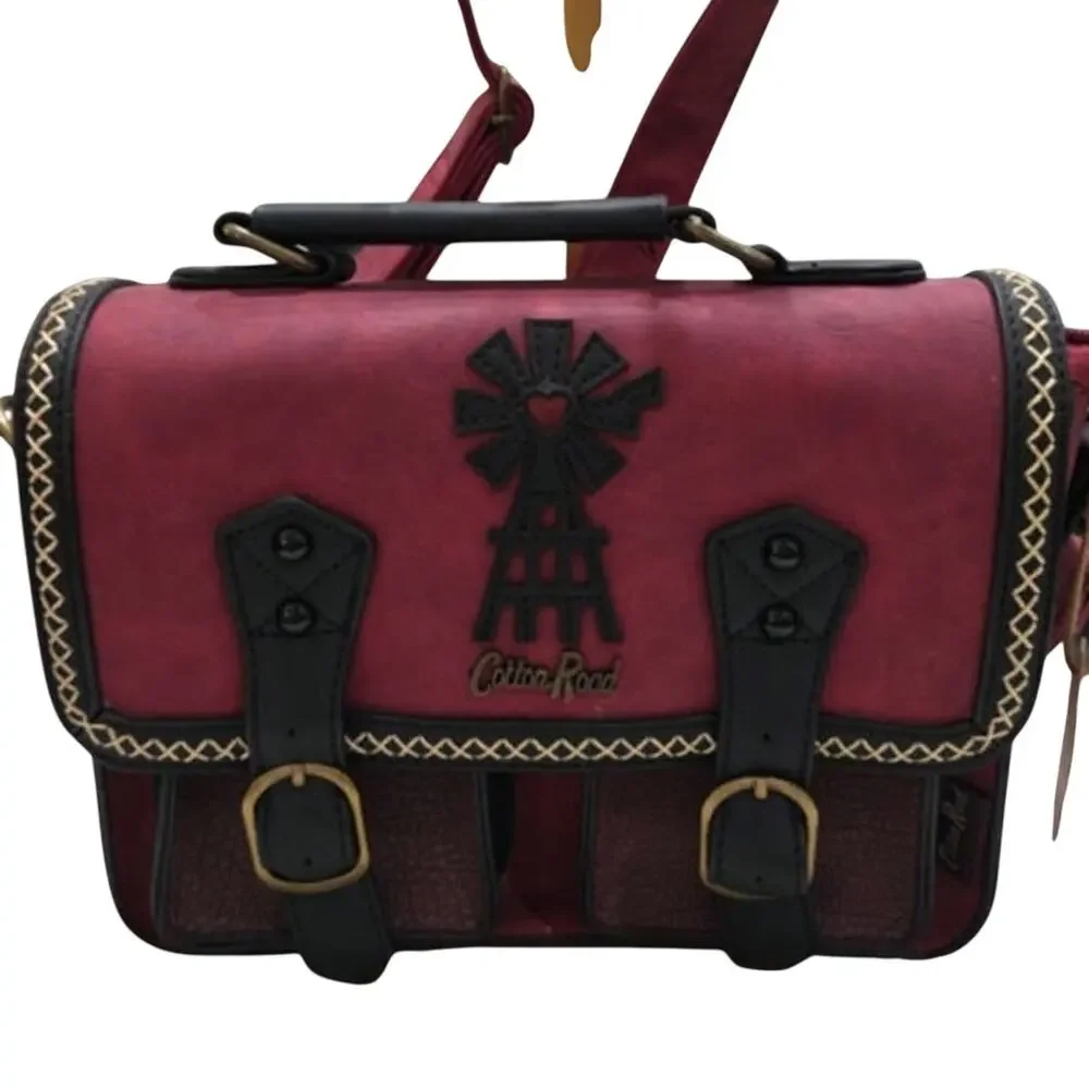 NWT Cotton Road Crimson Red Satchel Bag Windmill Crossbody Bag