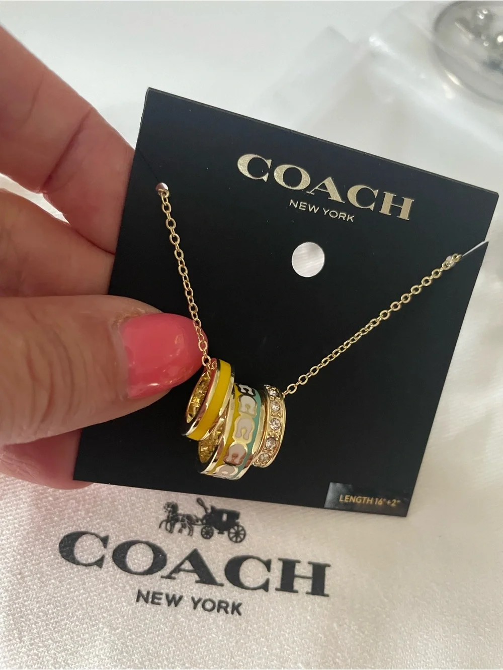 Coach Gold and Yellow Enamel Ring Pendant Necklace