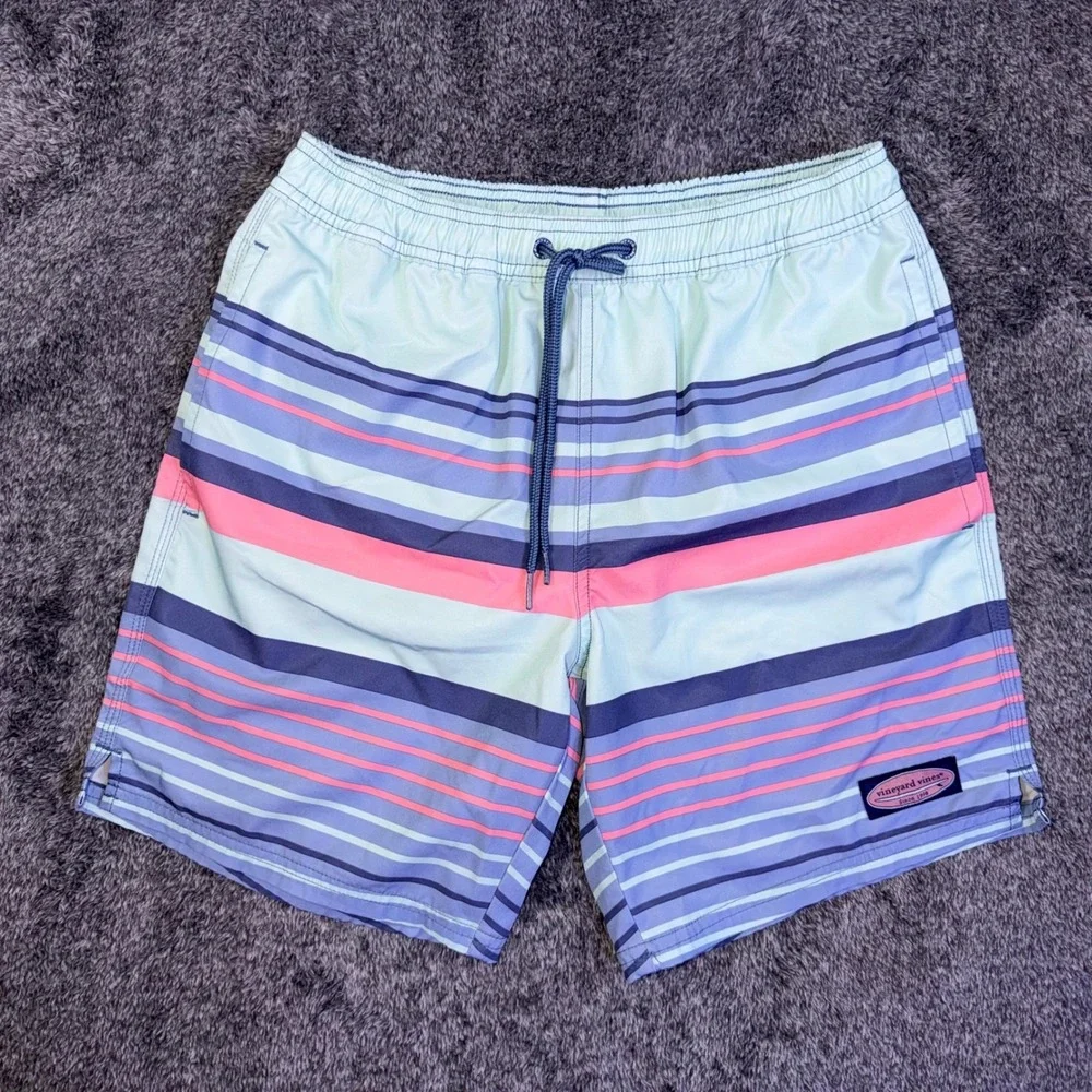 Vineyard Vines Shorts Mens Chappy Striped Swim Trunks Blue Pink XS 1M001110‎