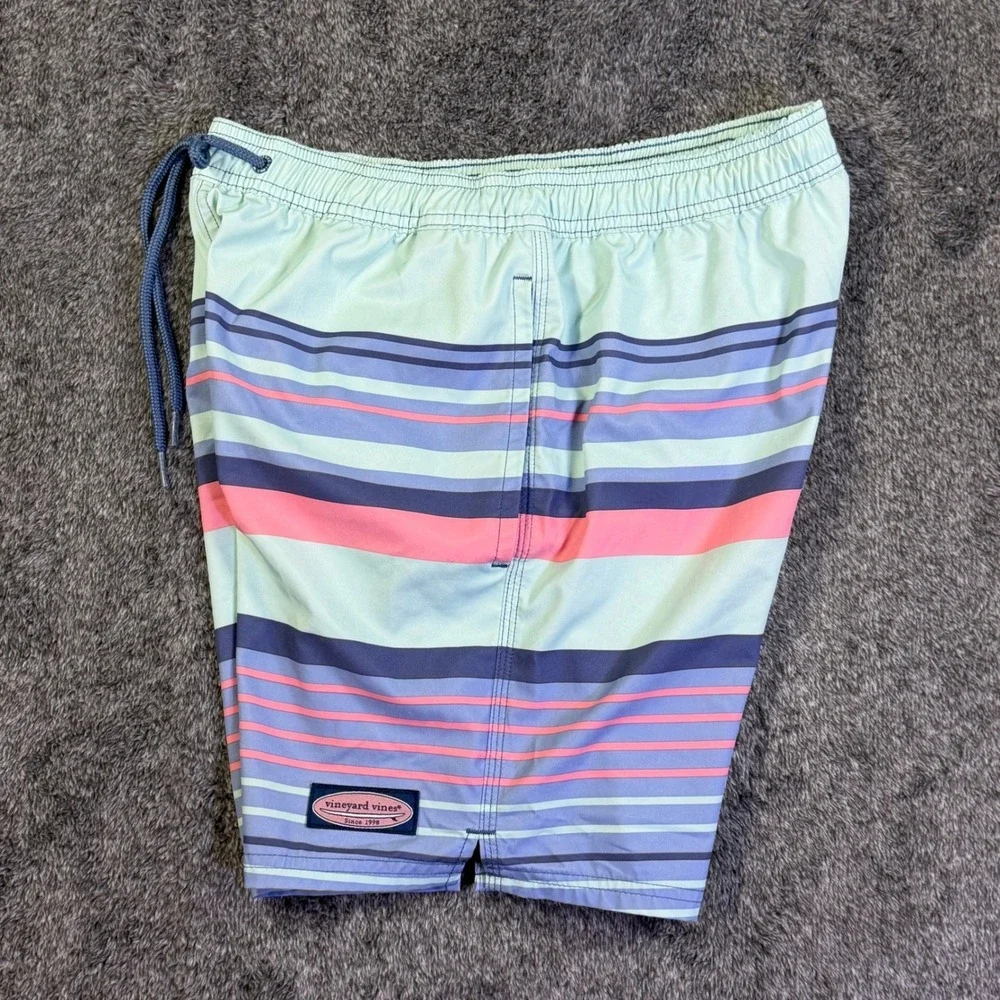 Vineyard Vines Shorts Mens Chappy Striped Swim Trunks Blue Pink XS 1M001110‎