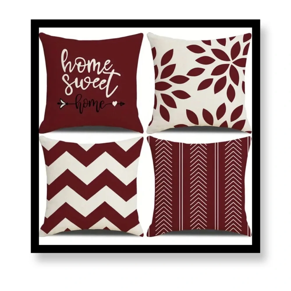 Square Zipper Single-sided Printed 4pcs Cushion Cover -