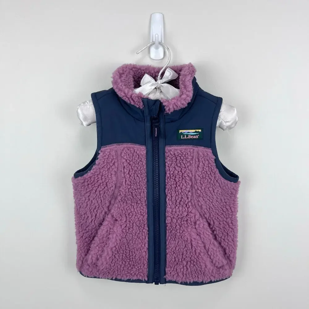 L.L. Bean Infants' Sherpa Fleece Vest Mauve Berry Carbon Navy 6-12 Months NWT