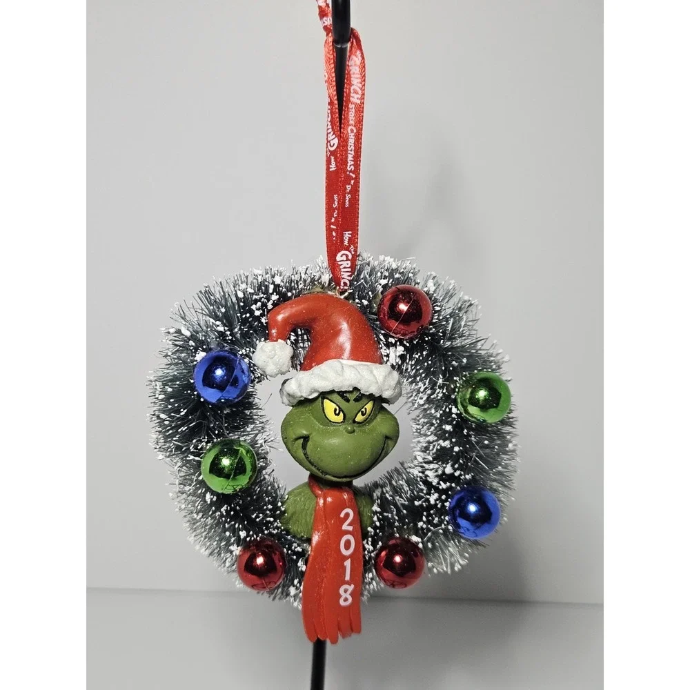 Department 56 Dr Seuss The Grinch Christmas Wreath Ornament 2018 Red Scarf Hat