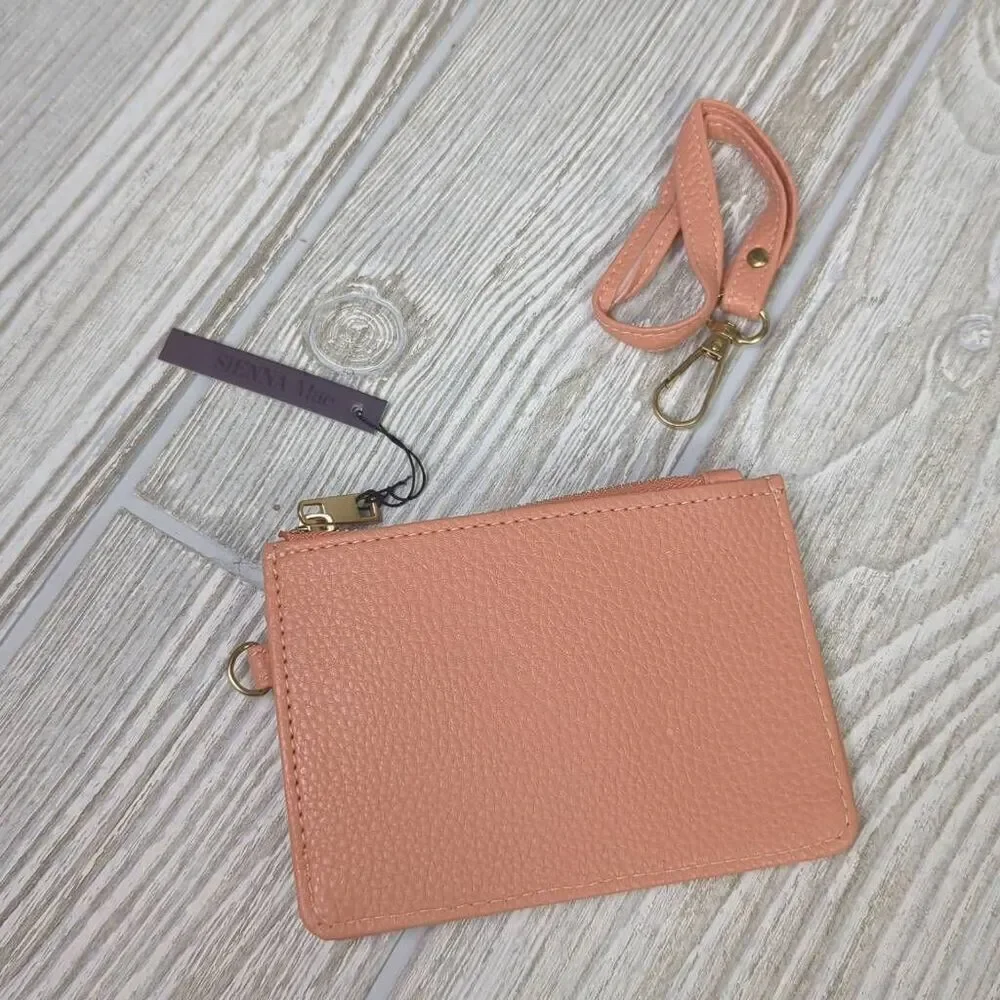 Sienna Mae Womens Blakely Pebble Vegan Leather Card ID Holder Wristlet Peach New