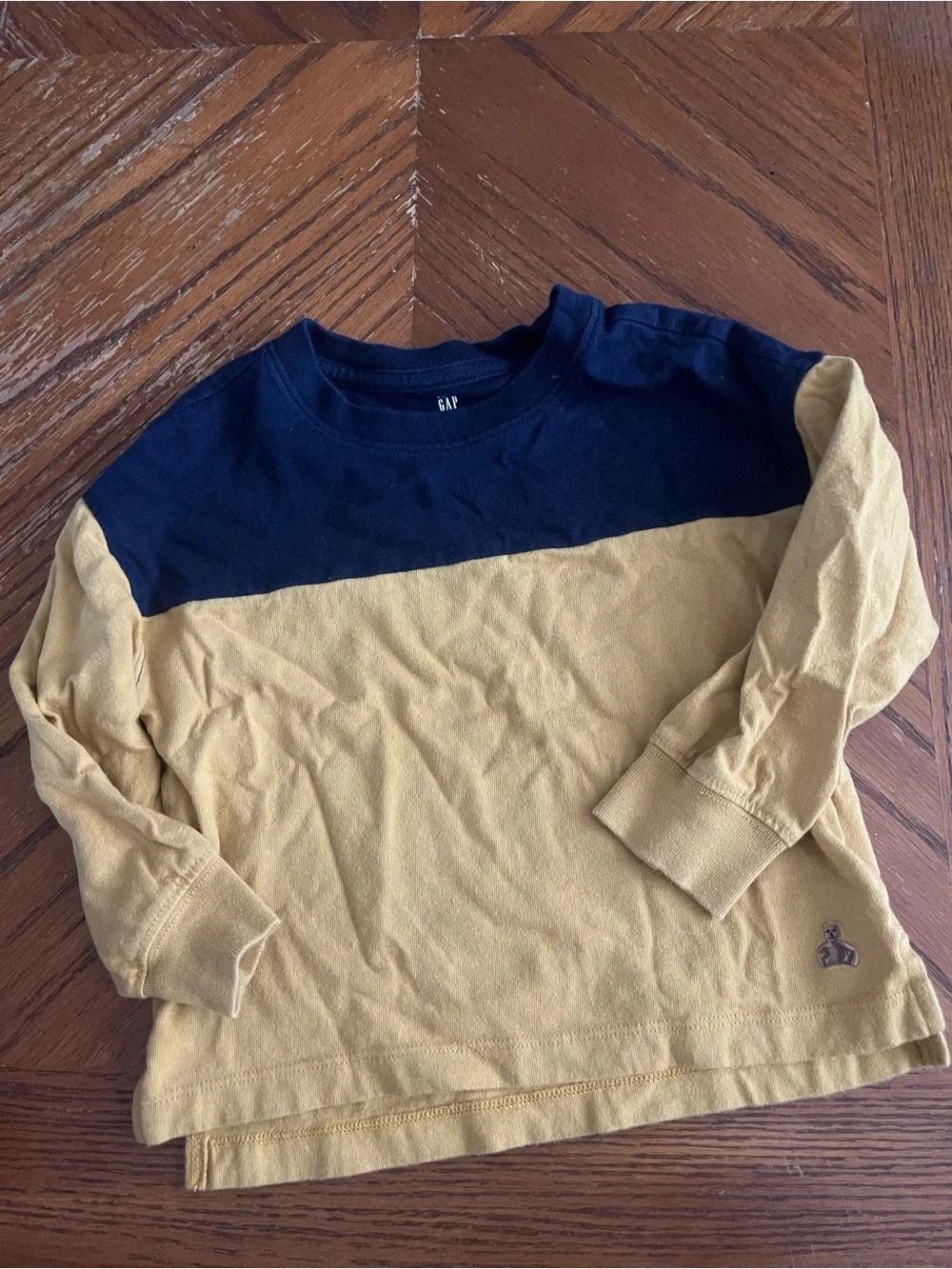 GAP Navy and Mustard Colorblock Long-Sleeve Tee