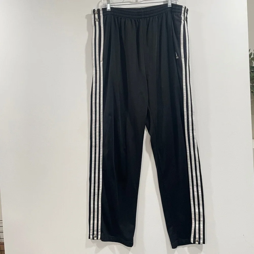 Adidas Team Vintage Snap‎ Tear Away Track Pants Mens XL Black White 3 Stripe