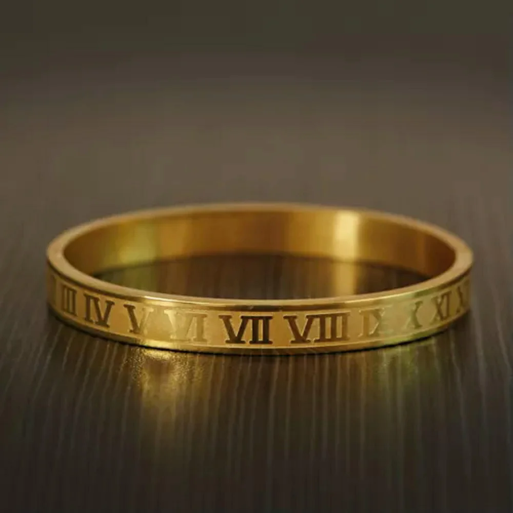Gold Roman‎ Numeral Bangle Bracelet