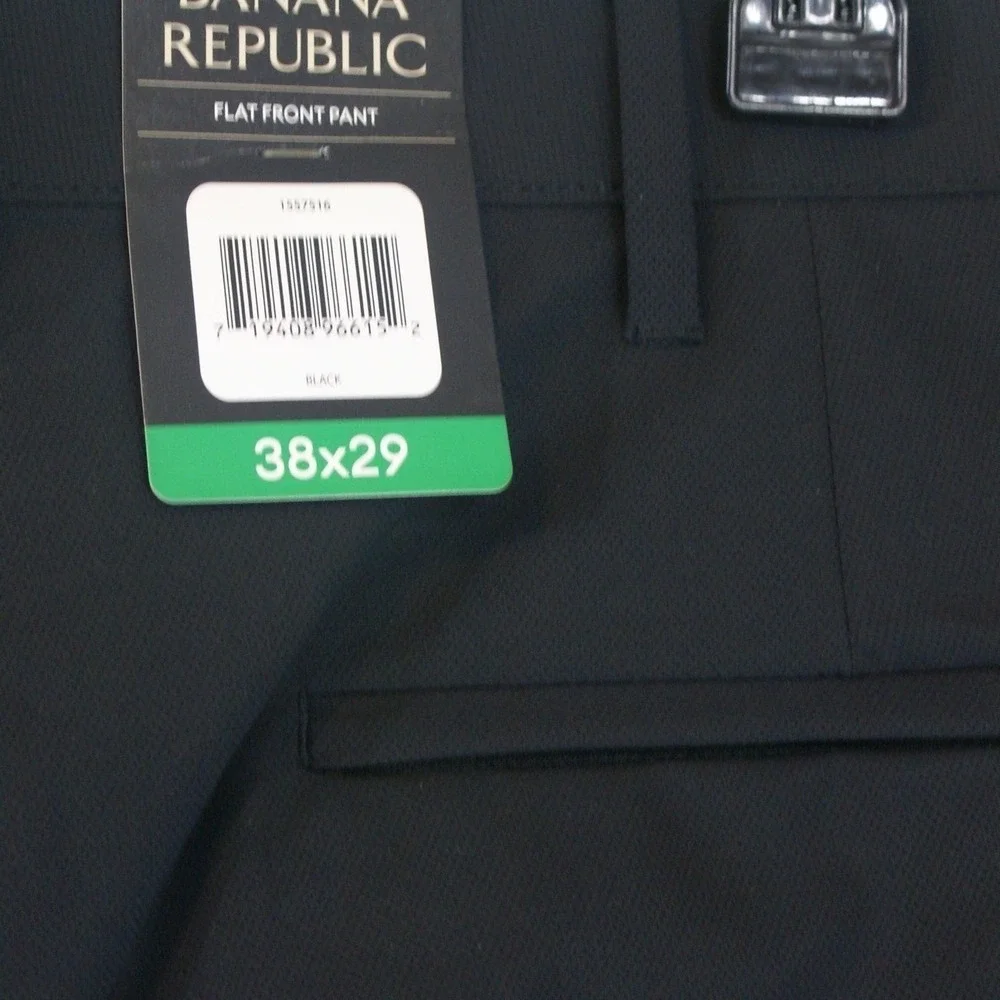 Banana Republic Mens Flat Front Pants Black Zip‎ Pockets 38x29