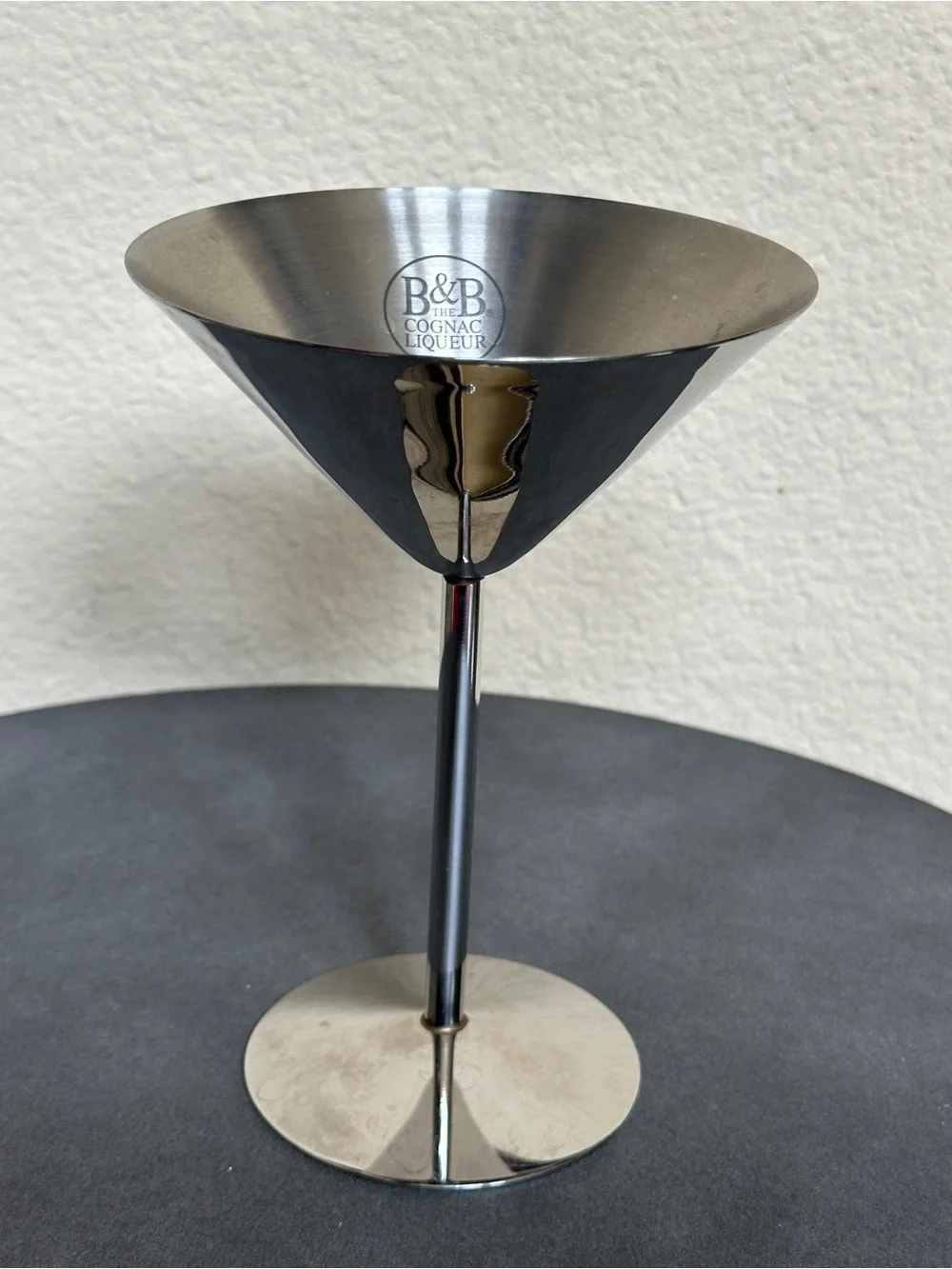 B&B Cognac Branded Martini Glass Minimalist Stainless Steel Design