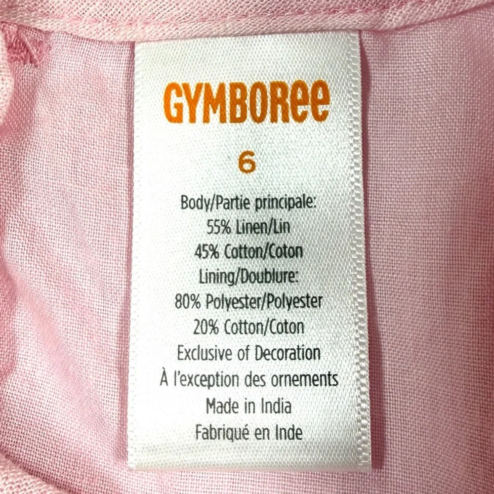 GYMBOREE‎ Girls’ Pink Flutter Sleeve Eyelet Lace Linen Blend Blouse Size 6