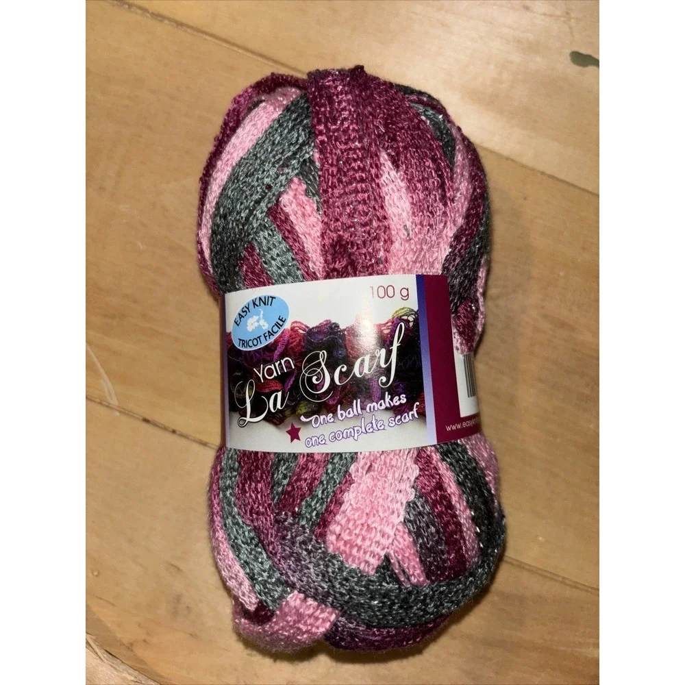 La Scarf yarn for boa scarf 97% acrylic/3%metallic 100gr Pink Mauve Gray‎