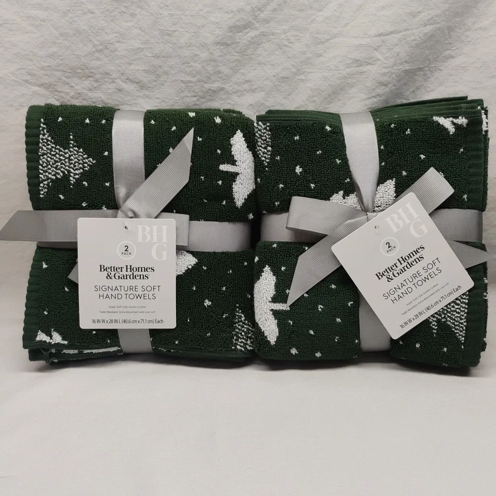 Better Homes & Gardens‎ Signature Soft Holiday Decor 4ct Hand Towel Wintery Tree