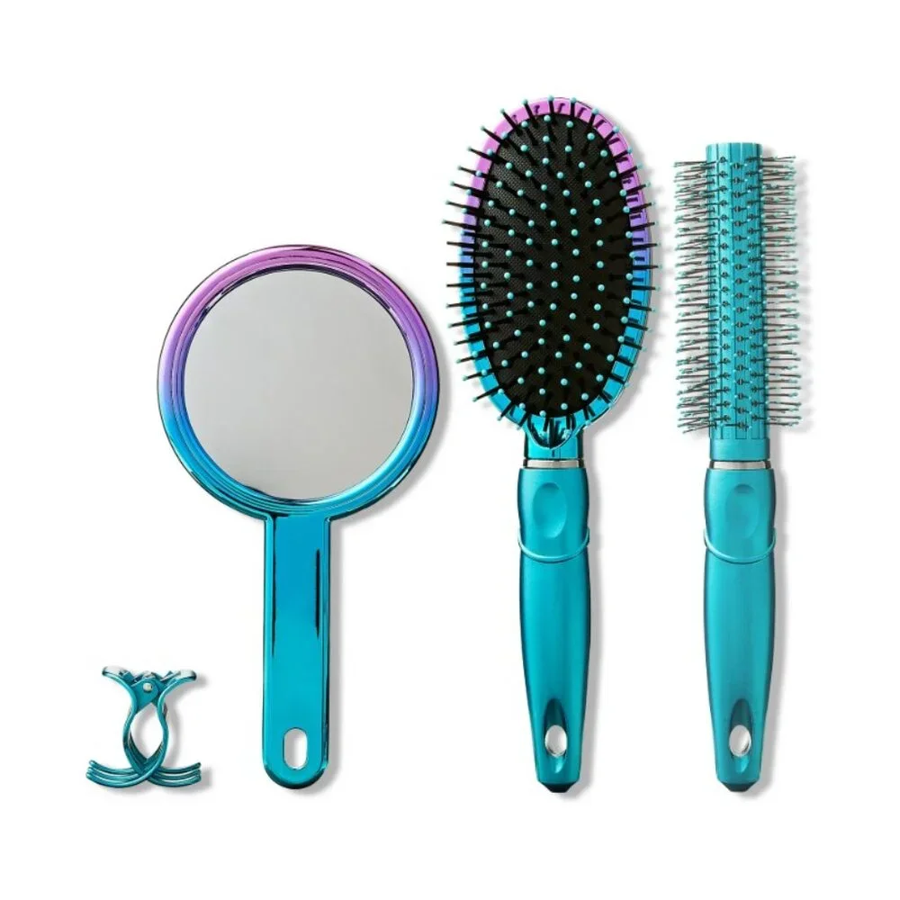 NEW SET OF 2 Bundle 5-Piece Hairbrush Brush Set Hand Mirror Beauty Brush