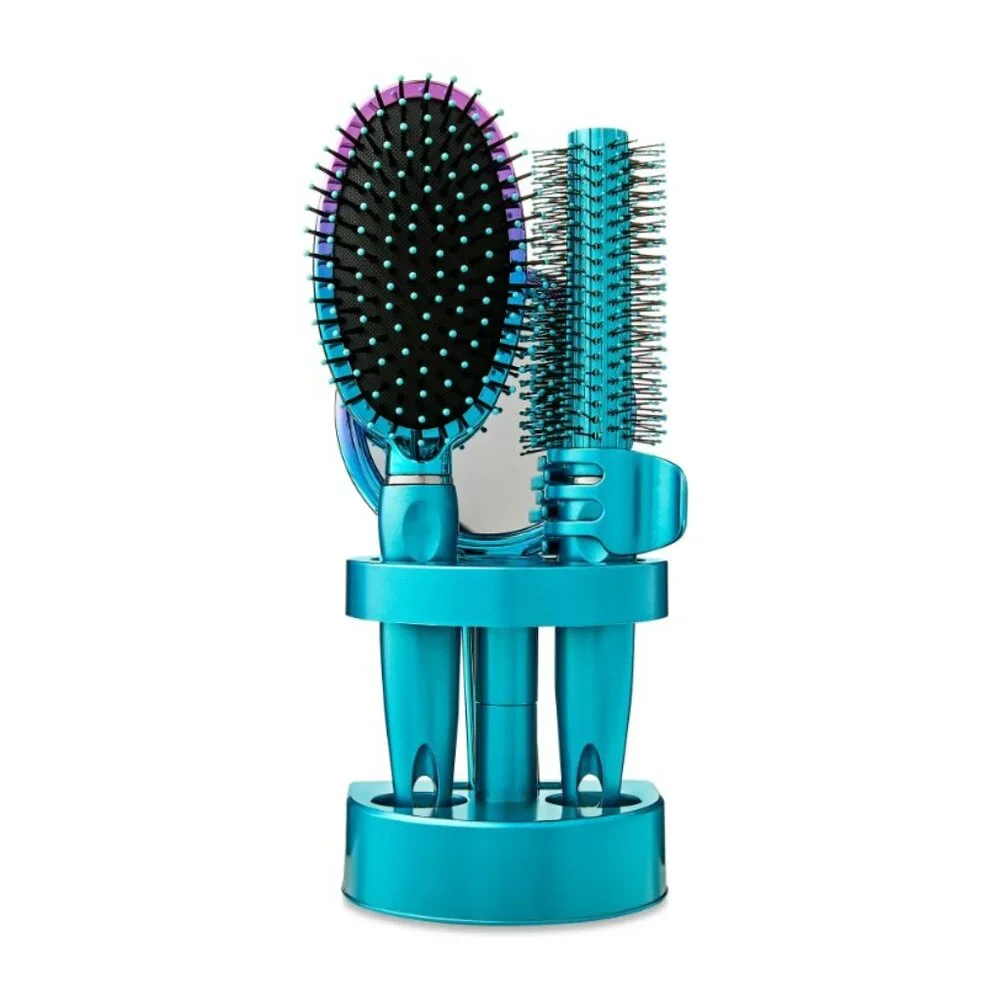 NEW SET OF 2 Bundle 5-Piece Hairbrush Brush Set Hand Mirror Beauty Brush