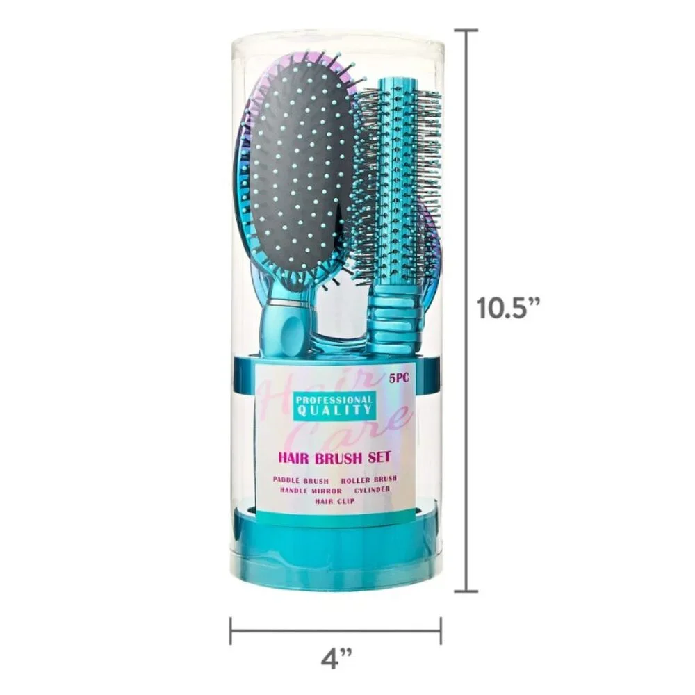 NEW SET OF 2 Bundle 5-Piece Hairbrush Brush Set Hand Mirror Beauty Brush