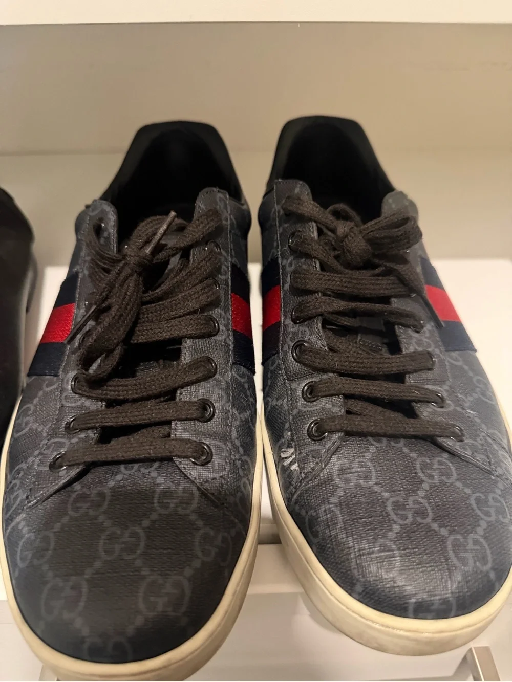Gucci Black Sneakers with Red & Blue Web Stripe