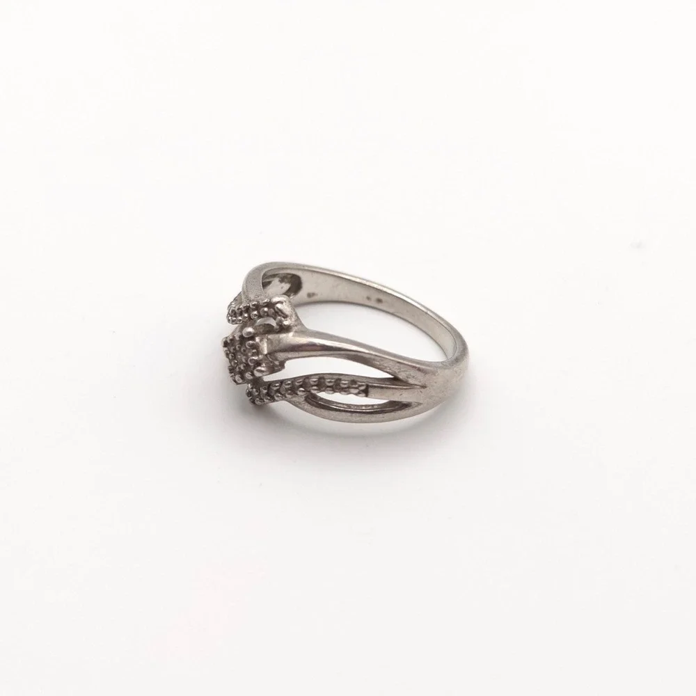 925 Sterling Silver Bypass Split Shank Pavé Diamond Shape Cluster Ring Size‎ 6.5