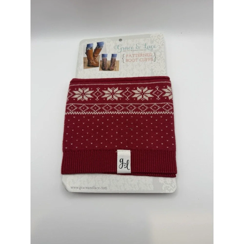 Red & White Snow Flake patterned Grace & Lace‎ Boot Cuffs Brand New