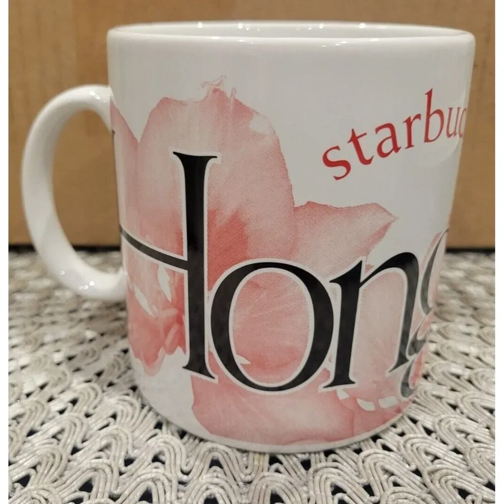 Starbucks Hong‎ Kong City Mug Collector Series 2002 Red Orchid Large White