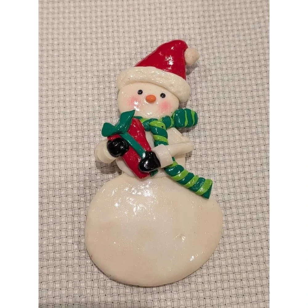 Handmade Christmas Snowman Pin Brooch Gift Scarf Holiday Festive‎ Jewelry