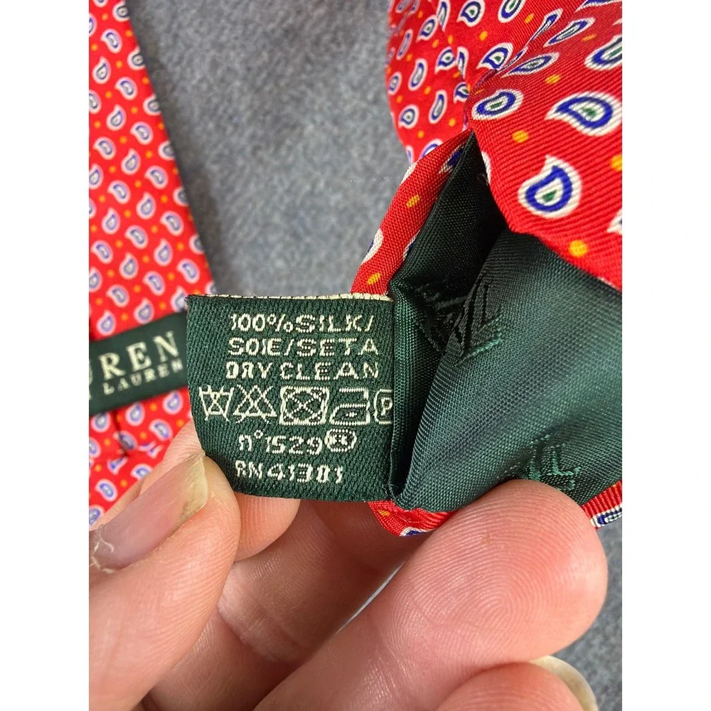 LRL Ralph Lauren Tie Mens Red Micro Paisley 100% Silk Necktie Hand‎ Made