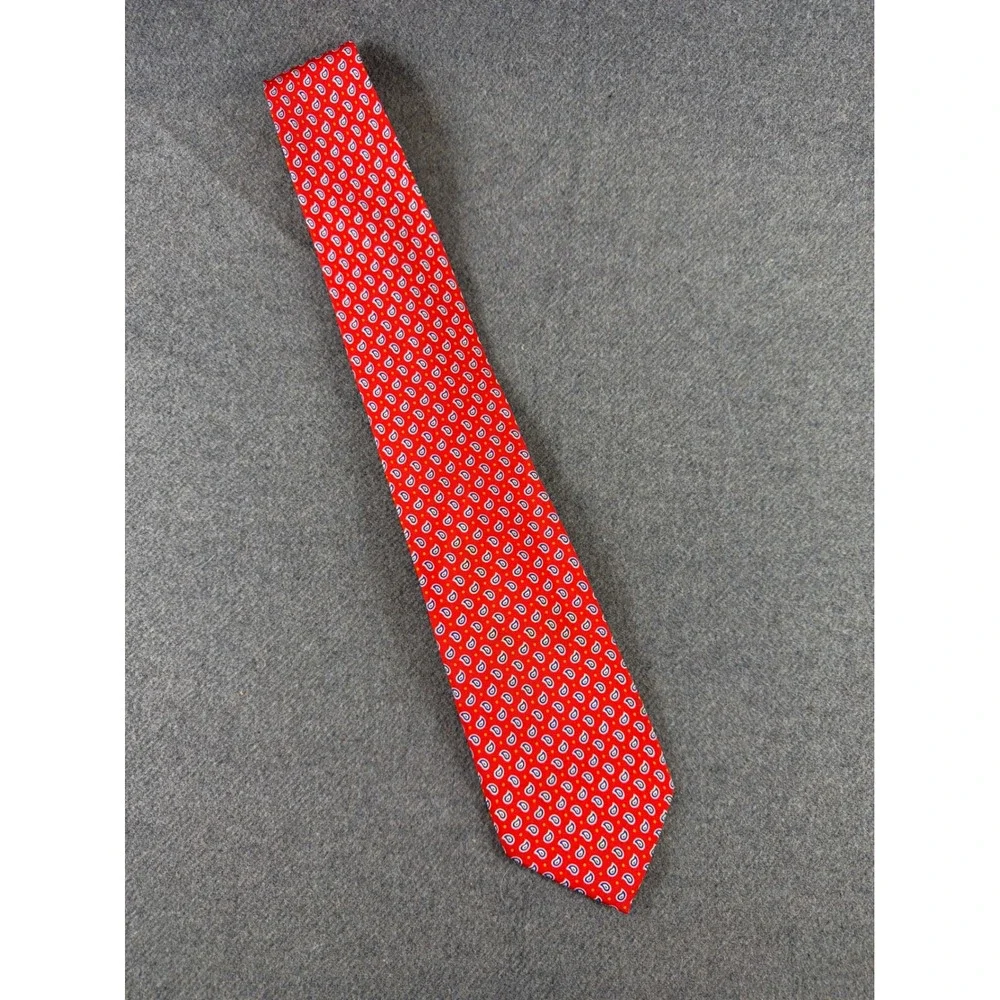 LRL Ralph Lauren Tie Mens Red Micro Paisley 100% Silk Necktie Hand‎ Made