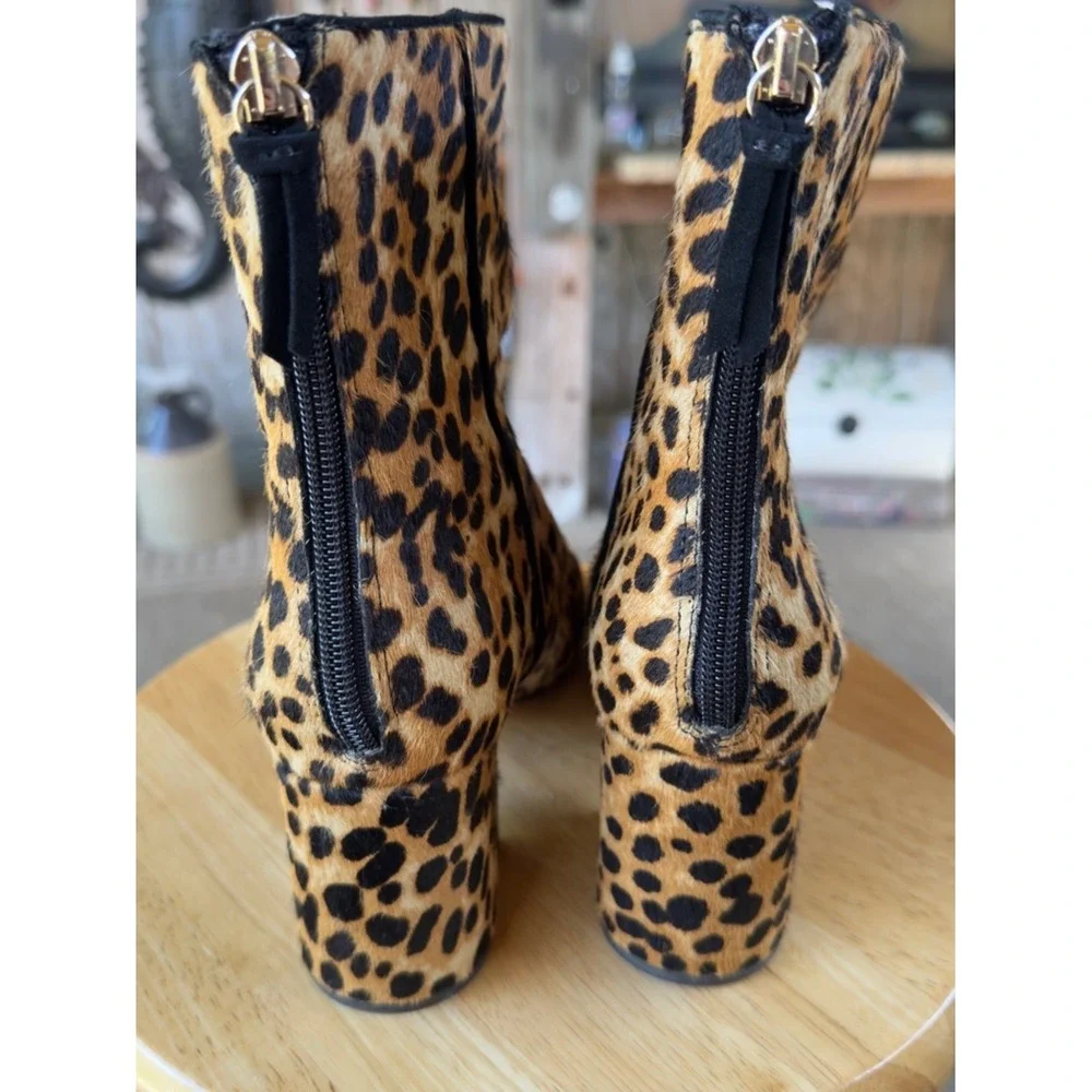 J.Crew Leopard‎ Calf Hair Ankle Boots Block Heel Booties 7.5sz