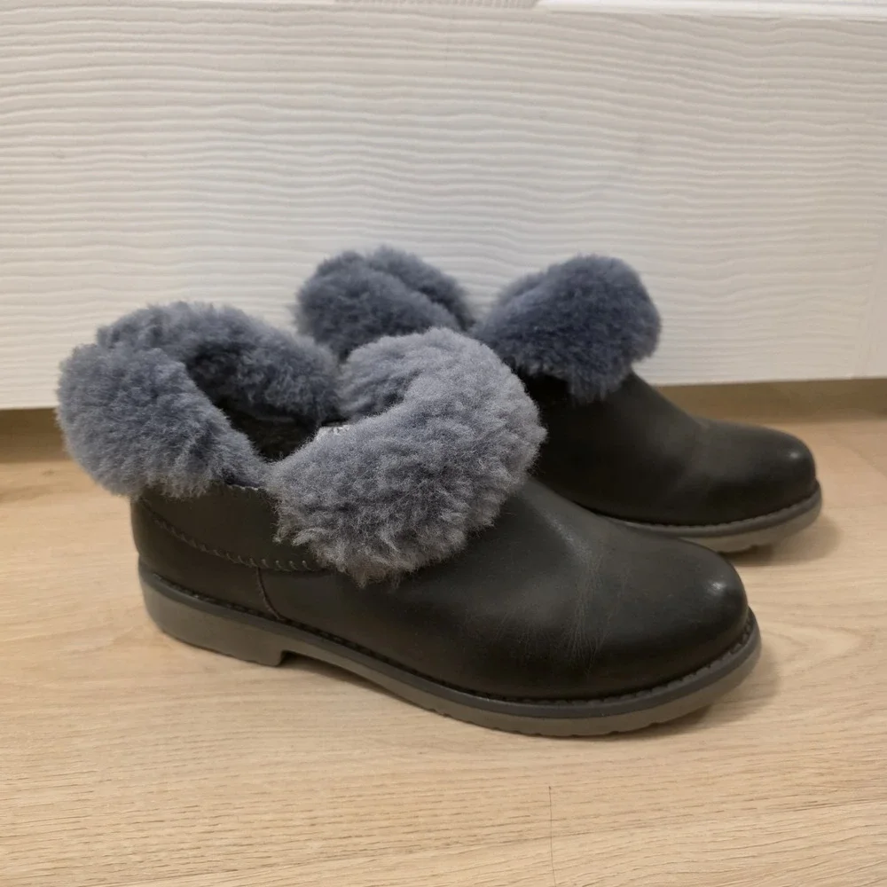 Aussie Connection Gray Leather Shearling Fur Lined Warm Ankle‎ Boots Size 6