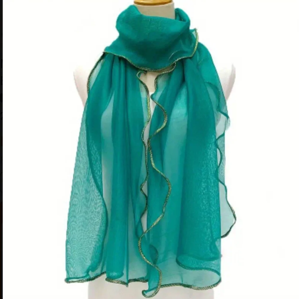 Scarf Ruffle Trim Sheer Green