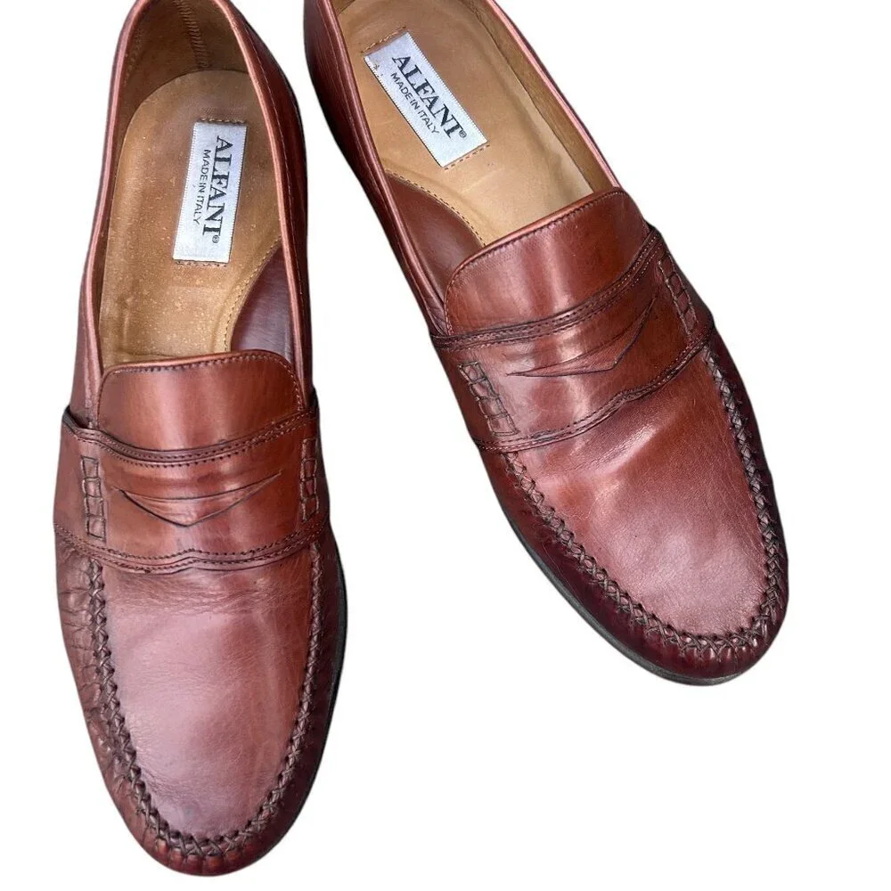 Alfani Men's Made in Italy Brown Leather Penny Loafer Size 9