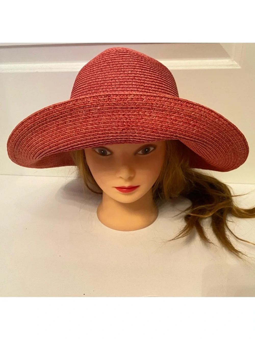 ERIC JAVITS HAT PINK WIDE BRIM STRAW SUN PACKABLE SQUISHEE USA