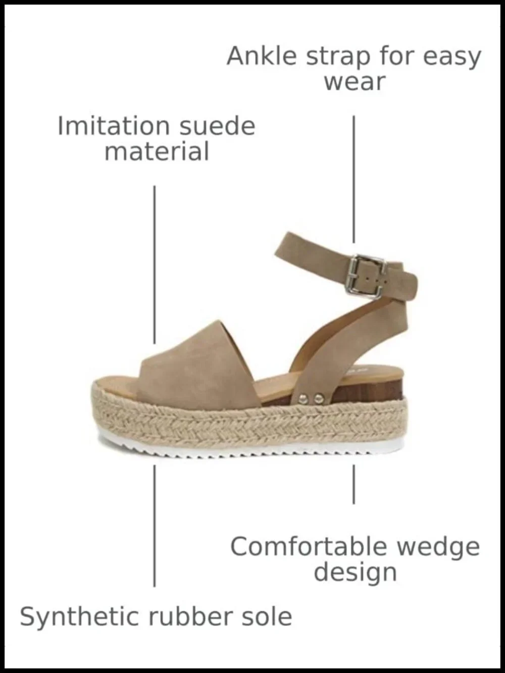 Open Toe Buckle Ankle Strap Espadrilles Flatform Wedge Sandal