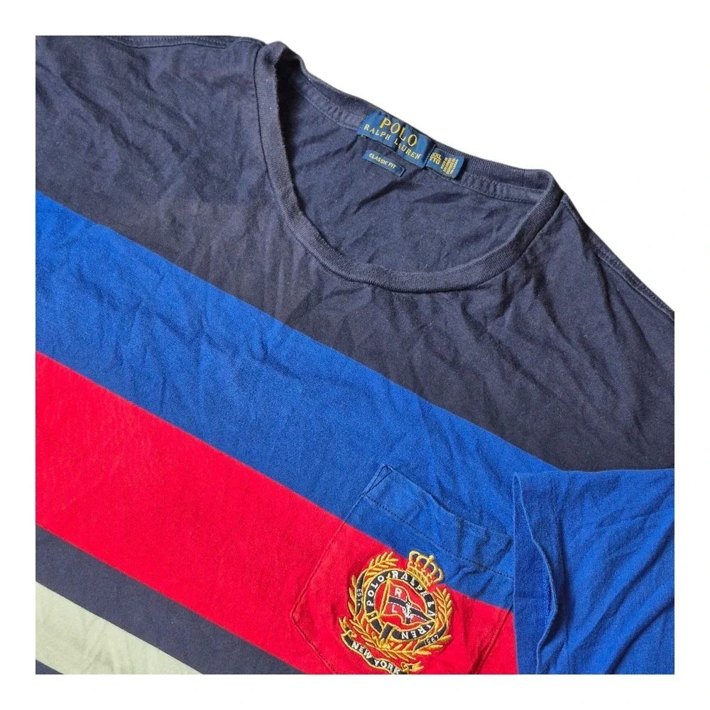 Polo Ralph Lauren Mens XXL Stripe Crest Tee Classic‎ Fit Multicolor Nautical
