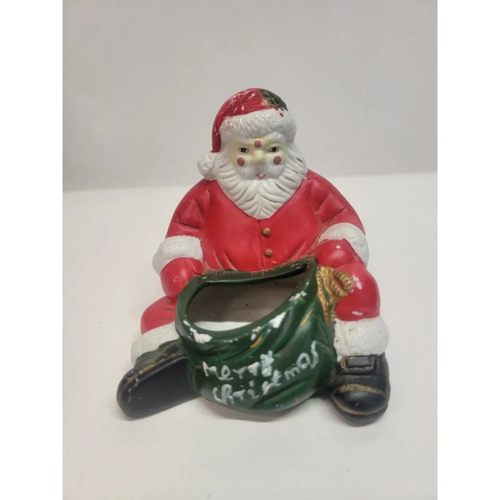 Vintage Ceramic Santa Claus Merry Christmas‎ Figurine Holder Decoration