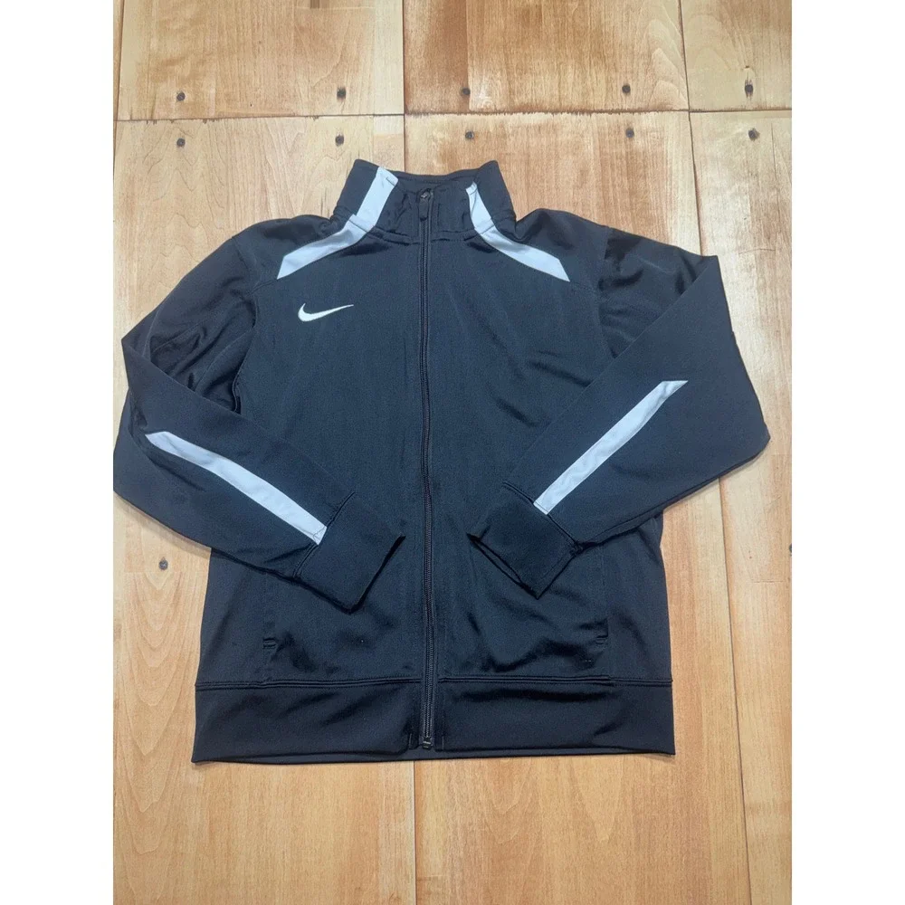 Nike Youth Track Jacket Black White Dri Fit Athletic Full Zip Kids Size Small‎