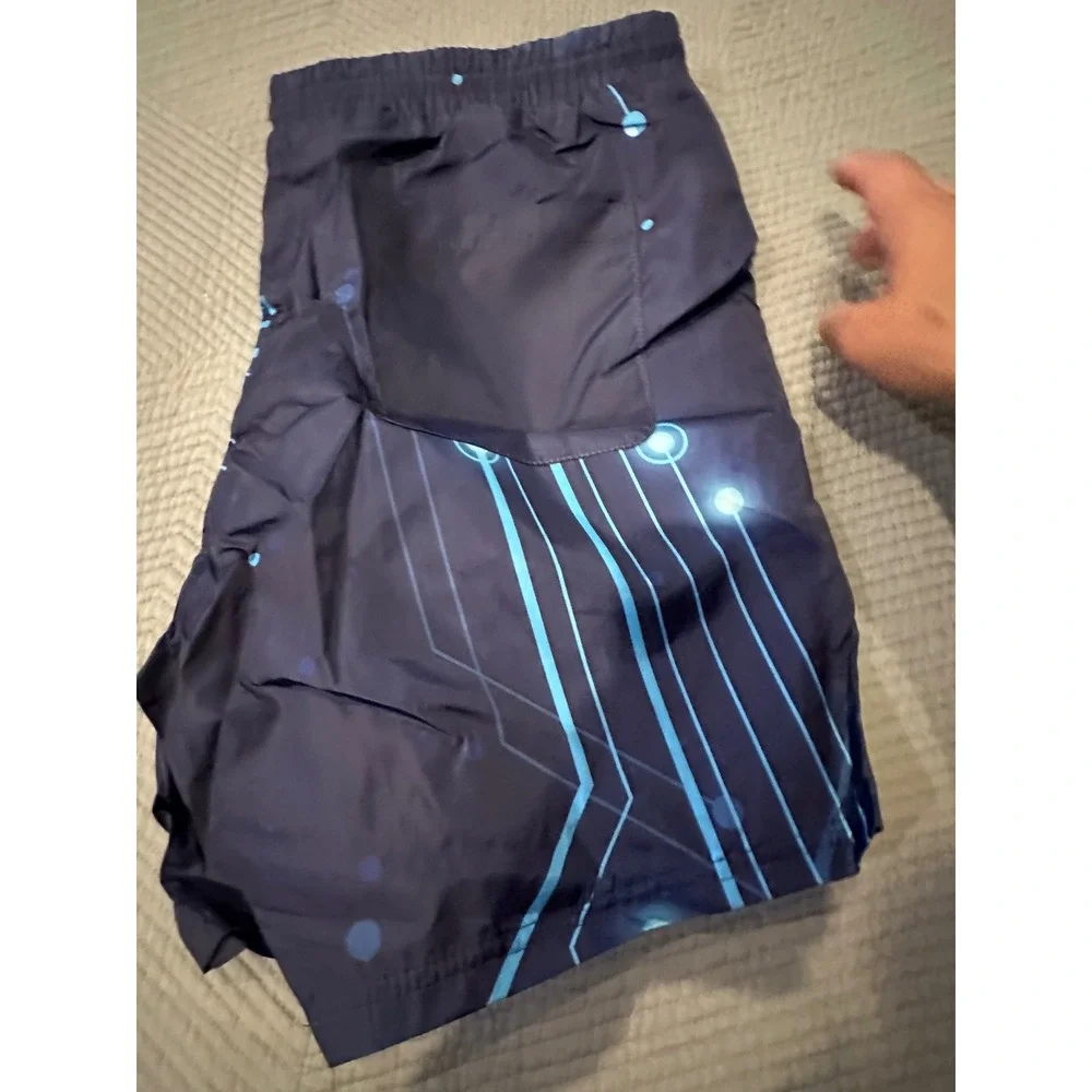 Centro Mens Swim Trunks XL Blue Digital Circuit Board Mesh Lined Shorts NWT