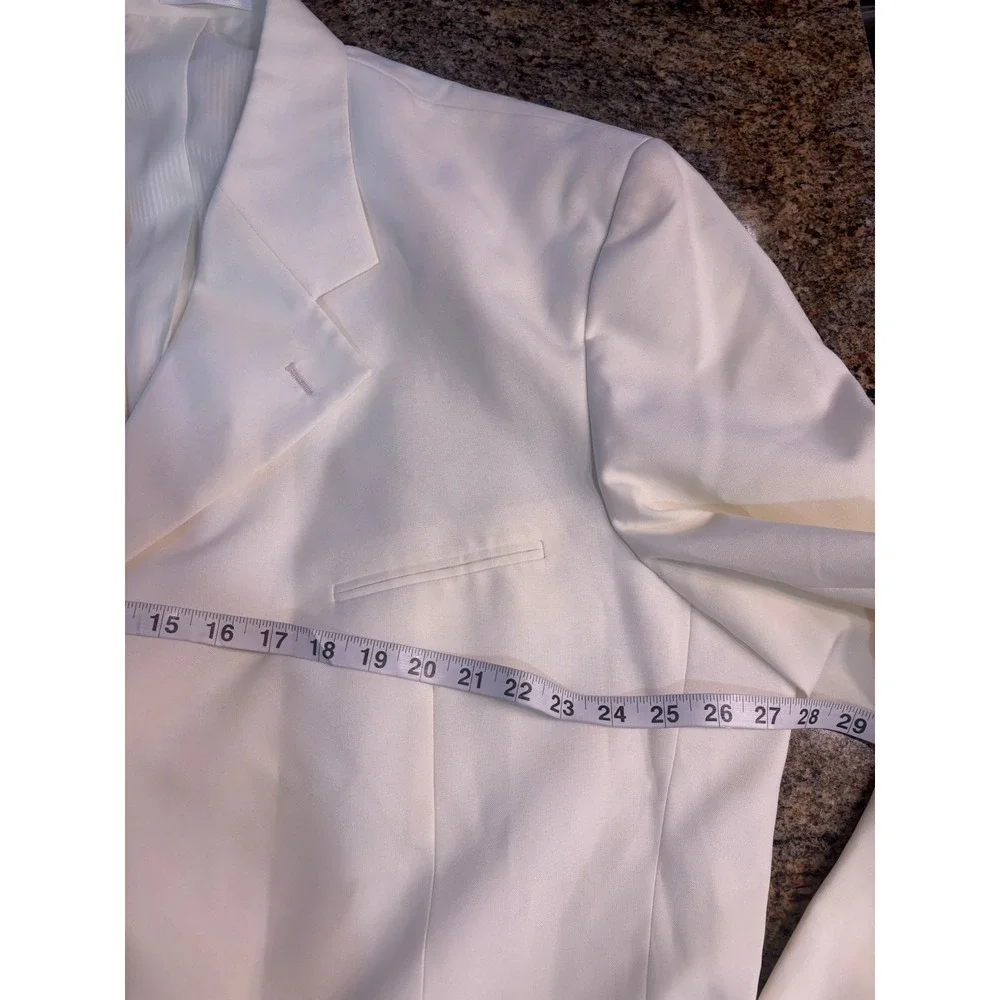 3 Piece Falcone Curtis Vested Suit 50L W45 Ivory‎ Polyester Formal Mens Raw Hem