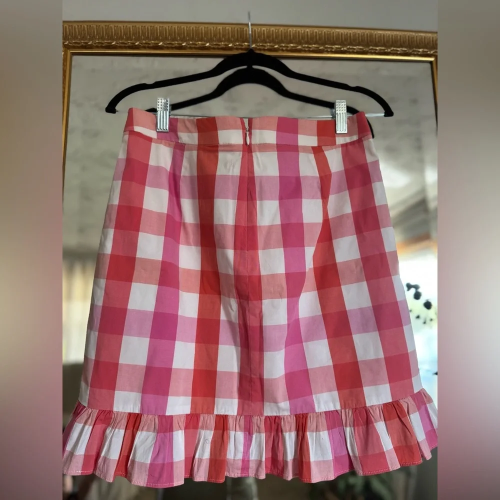 J.Crew Pink Gingham Mini Skirt 💕 Preppy Chic Ruffle Hem Summer Brunch Picnic