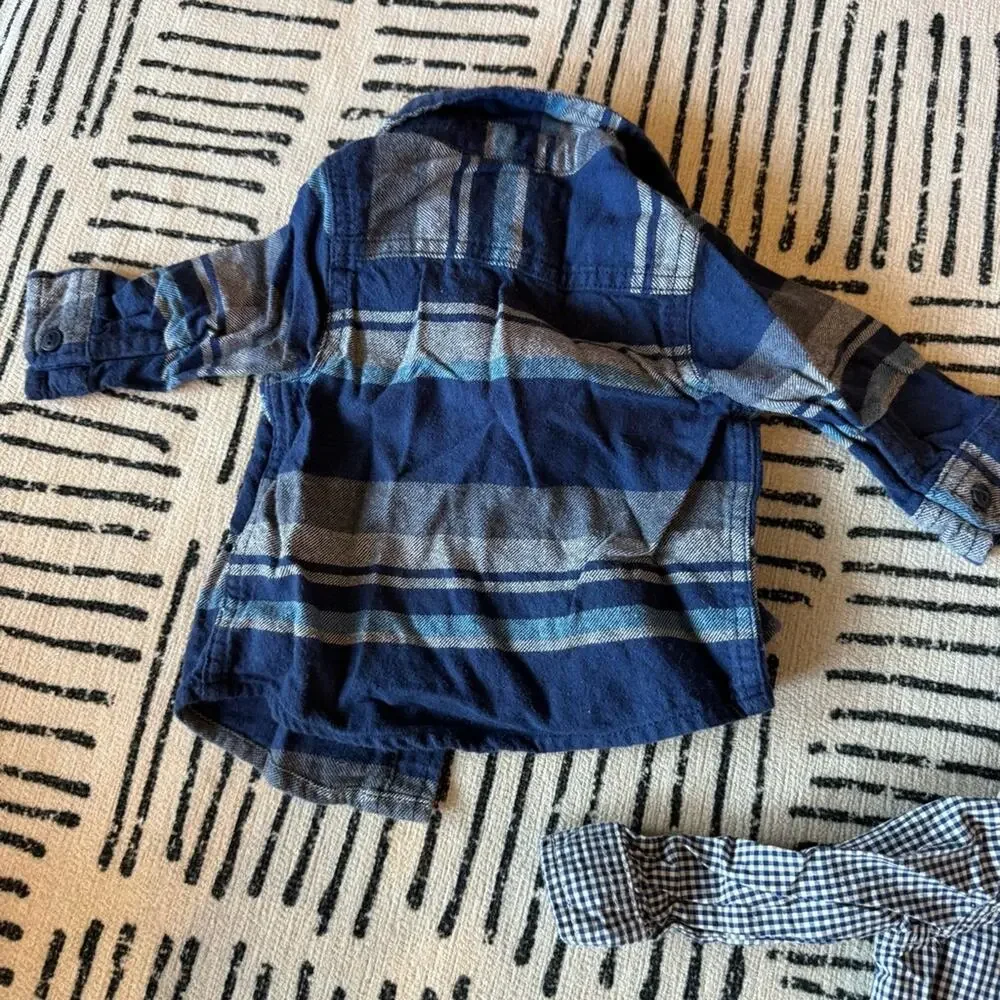 Checkered Kids Shirt Set - Blue, Purple, and White 6 Months