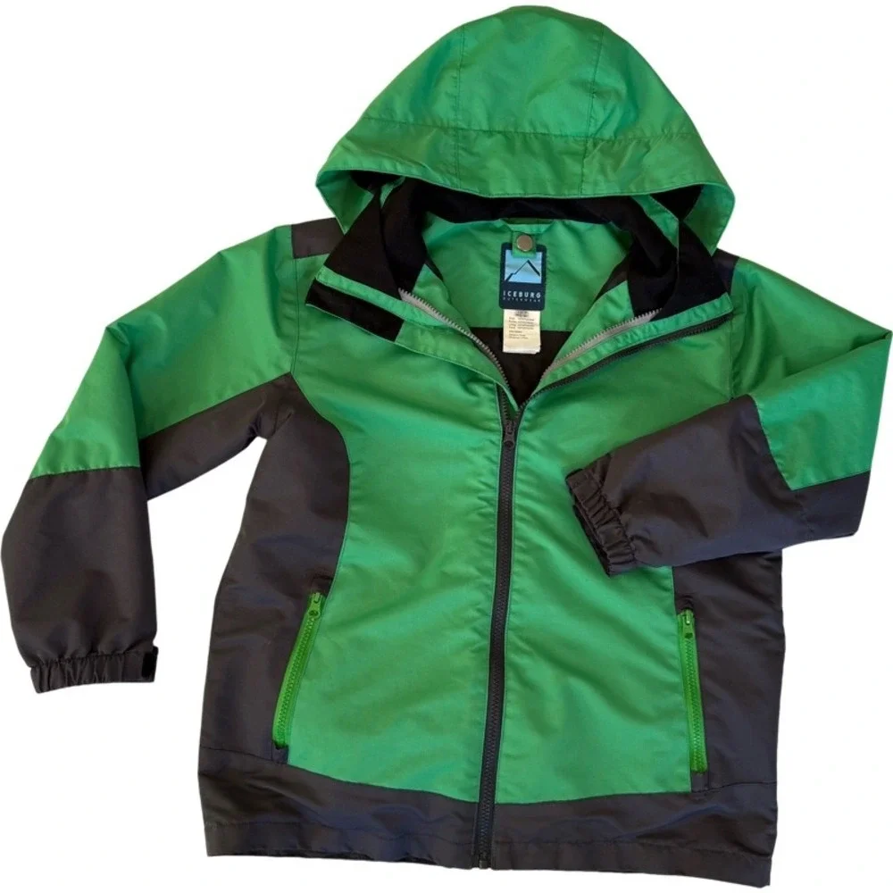 ICEBURG Youth‎ 12/14 Green Black Hooded Full Zip Jacket Outdoor Adventure *Holes