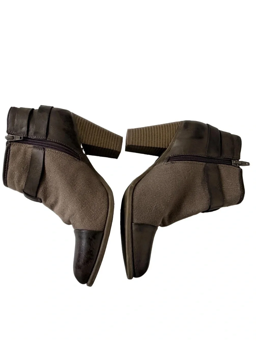 LC Lauren Conrad Farren Canvas & Leather Booties Taupe & Brown w/Buckle Size 8.5
