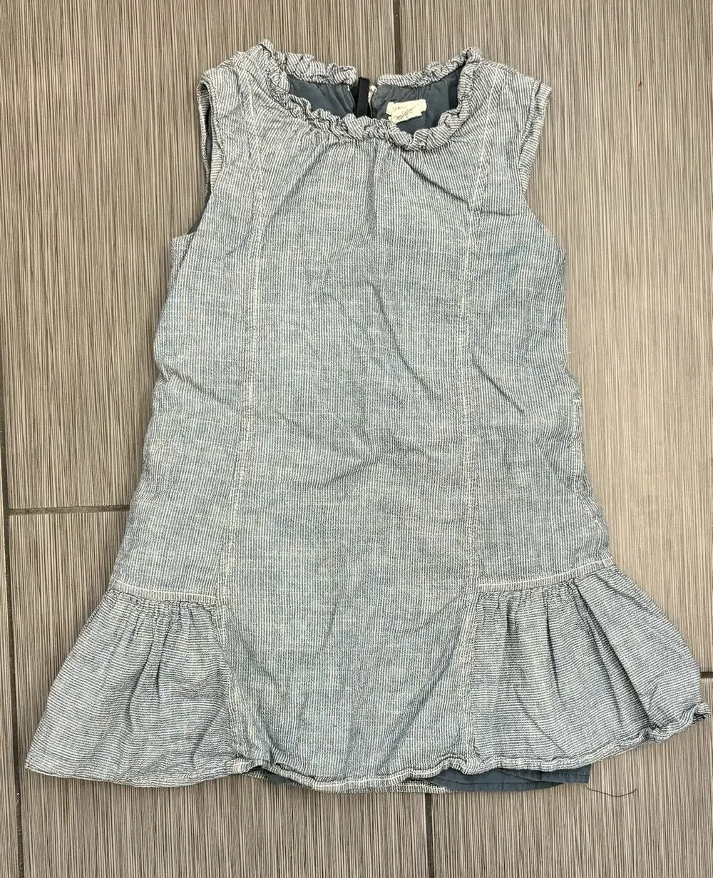 Crewcuts Shift Dress Blue/White Stripe Ruffle Neck Size 5 Lined