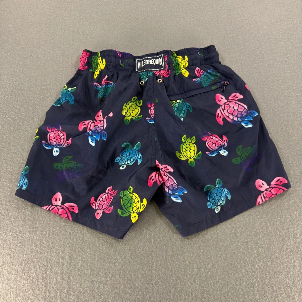Vilebrequin Moorea Mens Swim Trunks Navy Blue Multi Color Sea Turtle Size Small