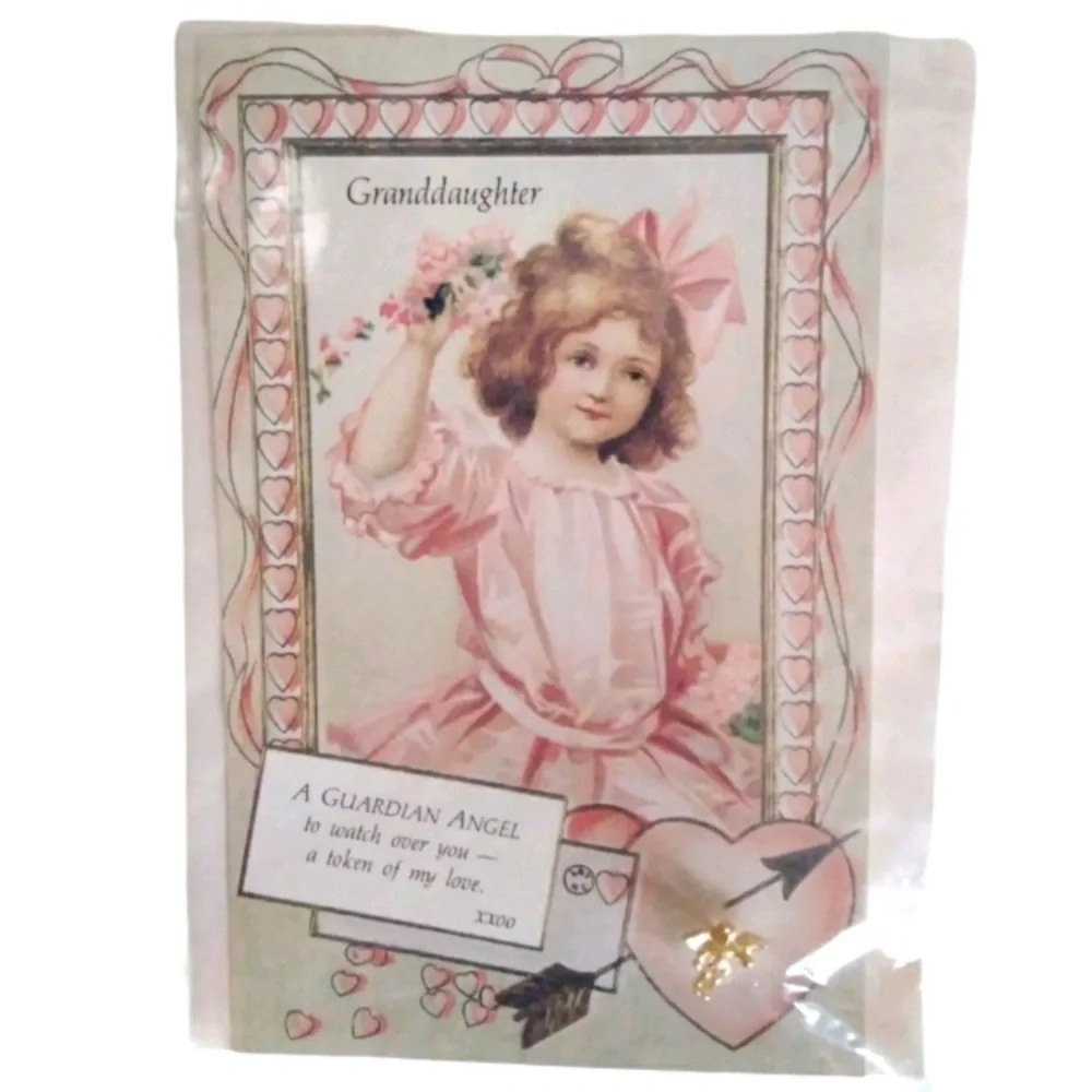 Vintage Guardian Angel Pin Grandaughter Victorian Vintage 90s Y2K Gold Plated