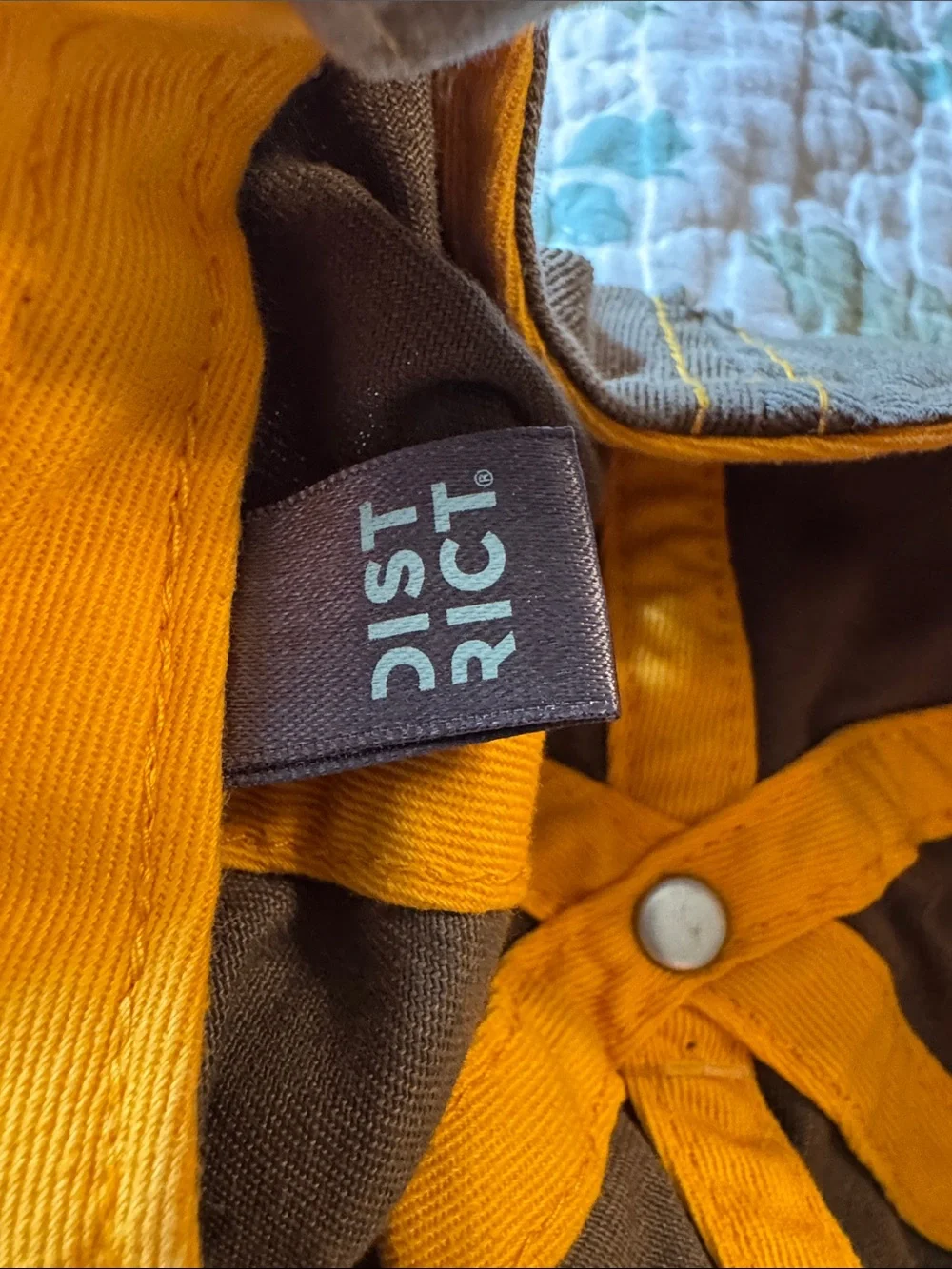 District Green Distressed Baseball Cap with Yellow Stitching and Patch