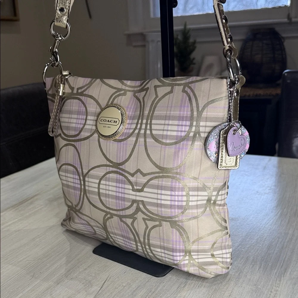 Coach Plaid Beige and Lavender Crossbody Bag