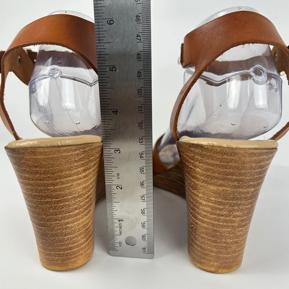 Barbara Barbieri Italian Cognac Leather Wedge Sandals Ankle Strap Brown Size 40