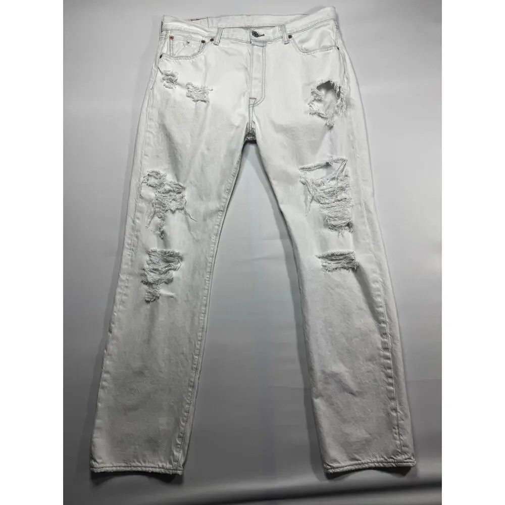 Levi's 501‎ Men's Distressed Straight Leg Button Fly  Jeans - Size 34x31.5*